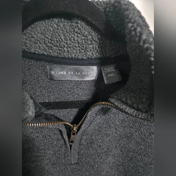 Oscar de la Renta Men's XXL Tight-Knit Pullover Sweater 1/4 Zip Mock Neck Gray - Picture 4 of 9